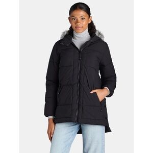 Big Chill Quilted Puffer Faux Fur Trim Hood Jacket Coat Size XL Black